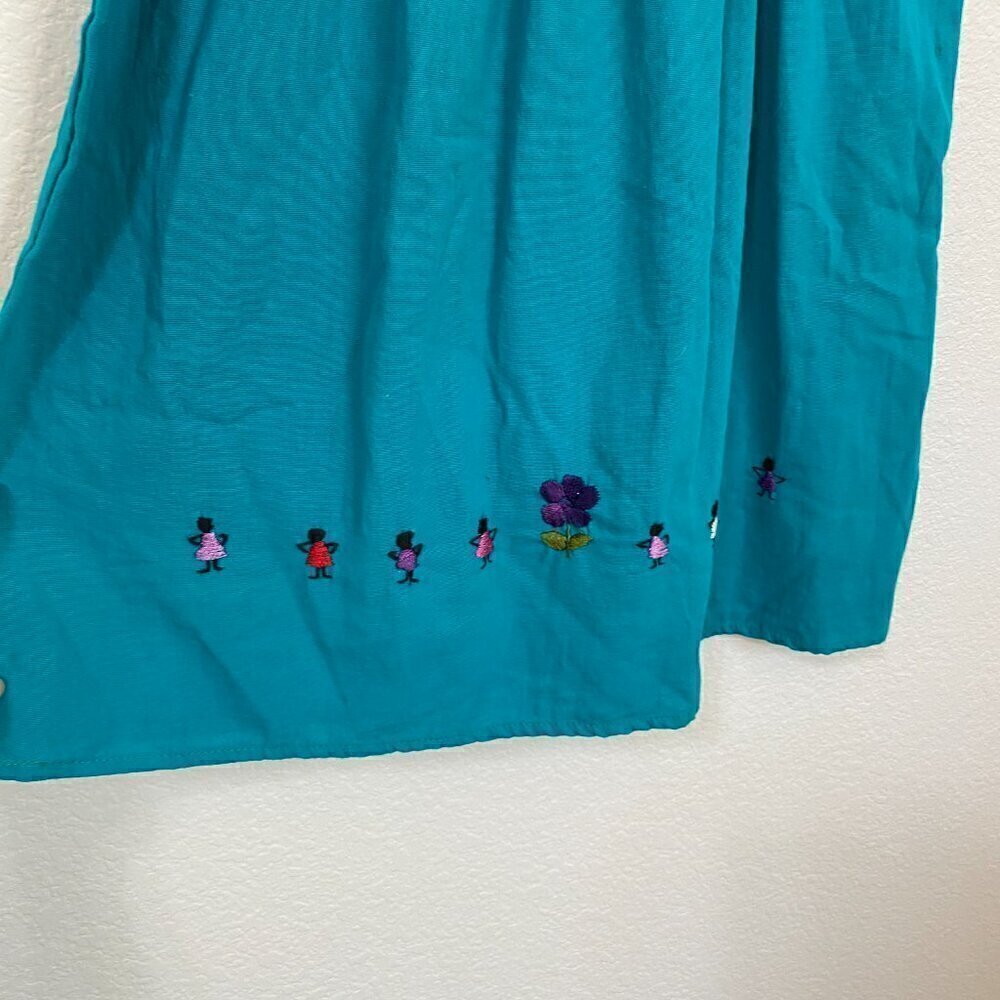 Traditional Oaxaca Mexican Girl's Dress Teal Embroidered - Picture 2 of 5